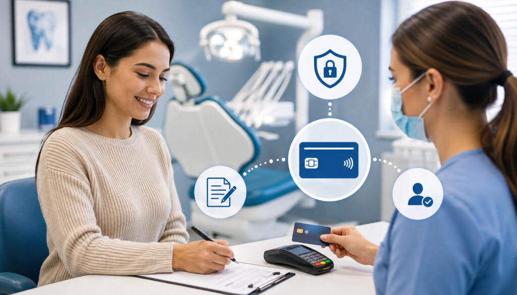 Dental patient providing consent for secure card-on-file payment