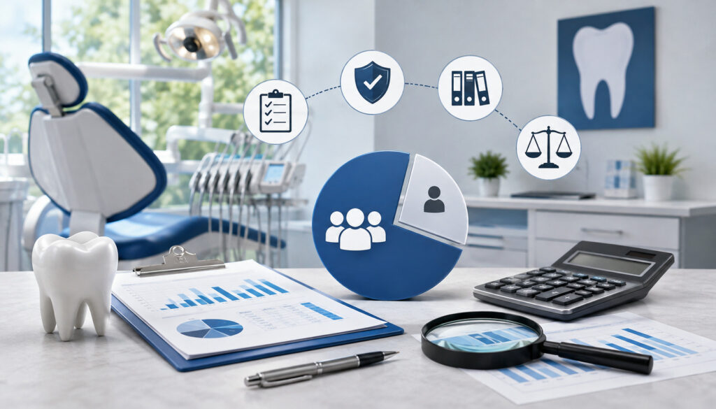 Dental office illustration showing IIAS substantiation and 90% rule compliance concepts